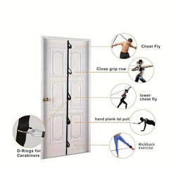 Space-saving resistance band door anchor for fitness equipment by TEMU, shown attached to a door for versatile resistance training.