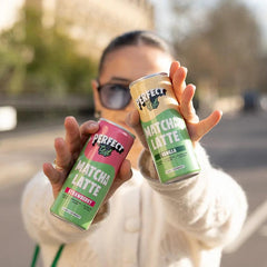 Herbalistas PerfecTed Strawberry Oat Matcha Latte in a 250ml bottle, showcasing a vibrant pink drink with strawberries and matcha flavor.