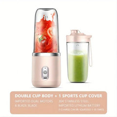 Portable USB Smoothie Blender Cup With 6 Blades - Wireless Mini Charging Fruit Squeezer And Food Mixer With Ice Crusher - GREEN LIFE CYPRUS