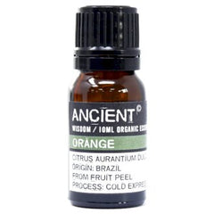 Organic orange essential oil bottle from AW GIFTS, 10ml with bright orange label and dropper cap, displayed on a white background.