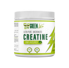 Green Life Ultra Pure Micronized Creatine Monohydrate in unflavored powder, 600g jar, vegan supplement for muscle support