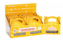 Box of 24 Satya Sandal Wood backflow dhoop cones by AW GIFTS, showcasing incense cones with sandalwood scent for aromatherapy.