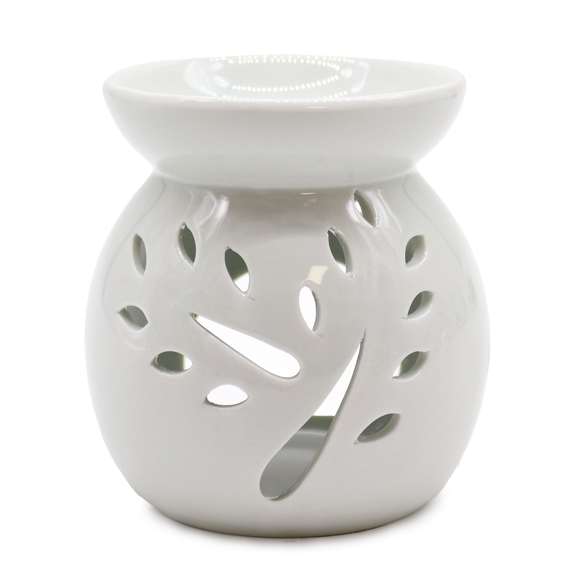 AW Gifts, Lrg Classic White Oil Burner - Tree Cut-out - GREEN LIFE CYPRUS