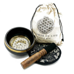 AW Gifts, Hand Beaten & Engraved Singing Bowl Gift Set - 14cm - Flower of Life - GREEN LIFE CYPRUS