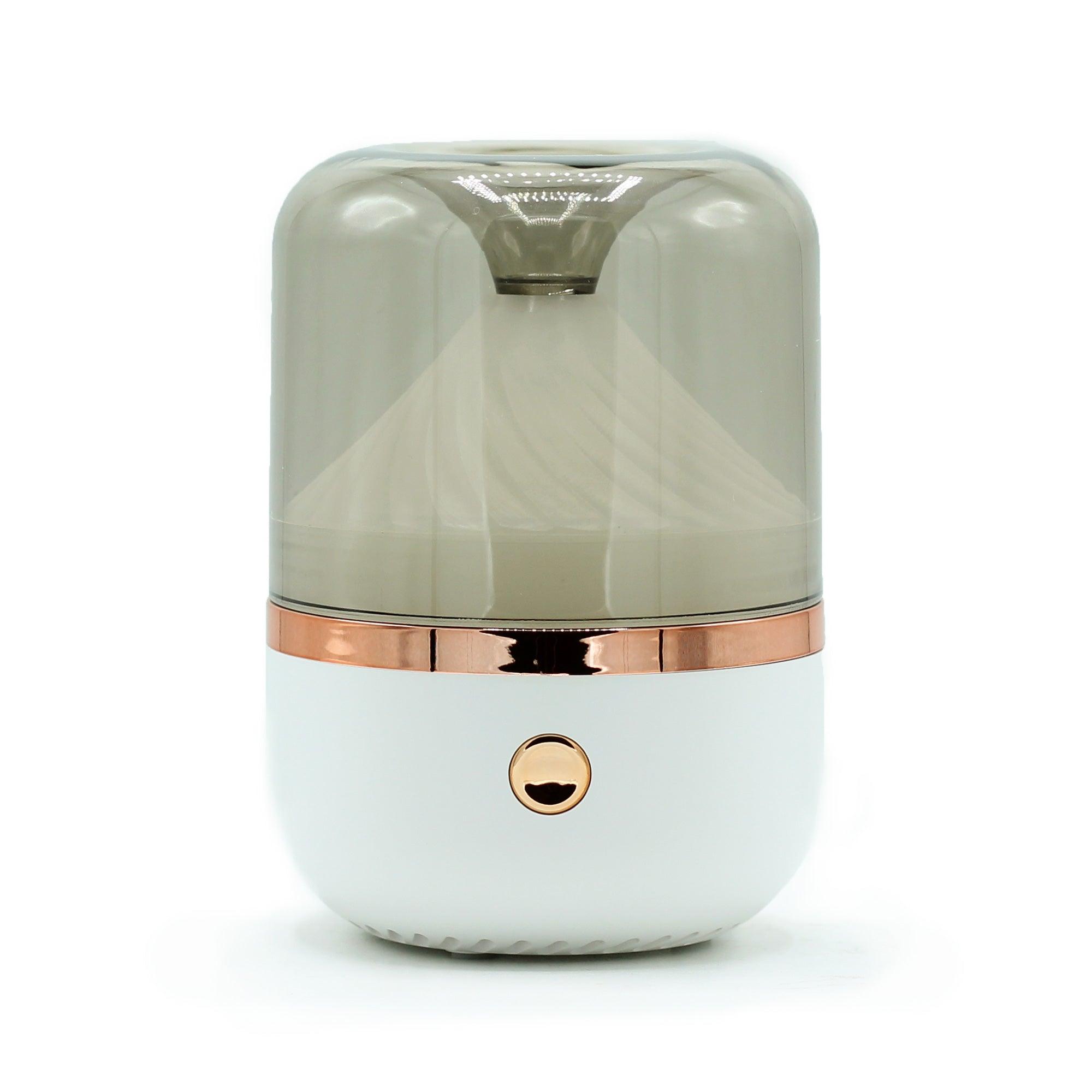 AW GIFTS Urban Aroma Diffuser in white and bronze with USB connection, featuring color-changing LED lights for a modern aromatherapy accessory.
