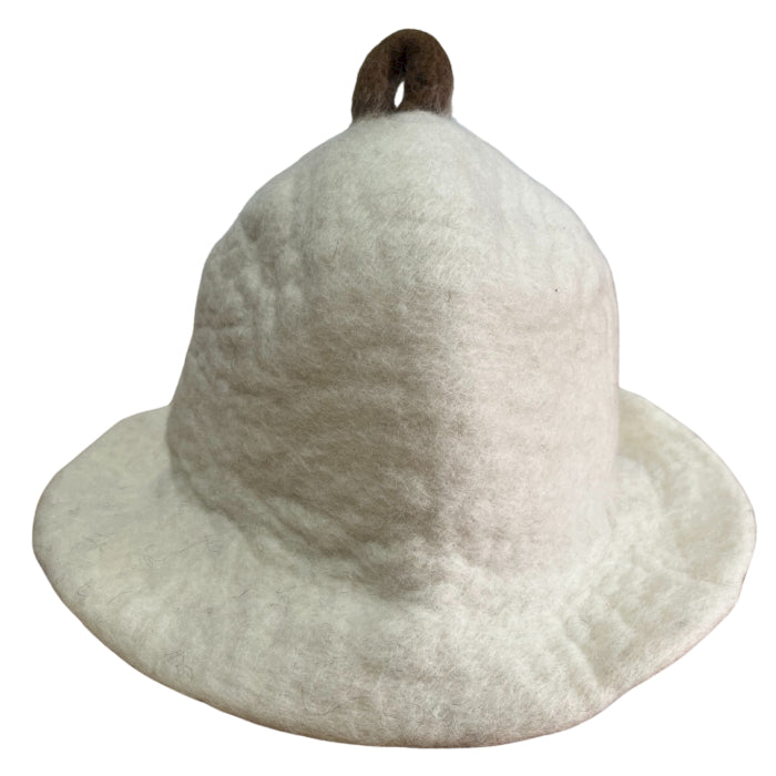 Natural felted sauna bowl hat from AW GIFTS, soft wool cap designed for comfortable sauna use.
