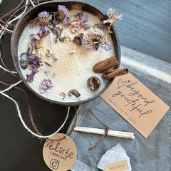 Homemade Coconut Bowl Candle With Coconut Wax 250gr + Unique Crystal - Velarte - GREEN LIFE CYPRUS