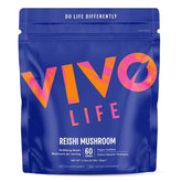 Vivo Life Reishi Mushroom Powder supplement container with label, showing 15:1 extract and 60 servings.