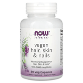 MKSTAVRINOS NOW Foods Vegan Hair, Skin & Nails supplement capsules, 90 veggie capsules in eco-friendly bottle.
