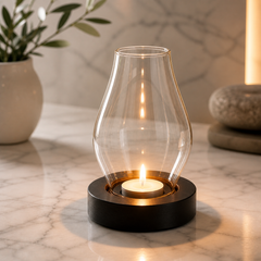 Elegant glass candlestick holder by TEMU, long windproof design, perfect for decorative candles and creating cozy ambiance.