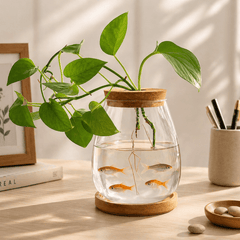 Transparent water plant vase with cork stopper, perfect for aquatic plants and decorative displays.