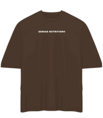 Genius Nutrition oversized brown T-shirt in XL size, casual fit, with the brand logo on the front.