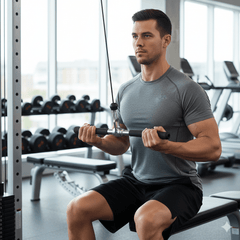 Heavy-duty ProFlex tricep and lat rope attachment by TEMU, shown with durable braided design for gym cable exercises.