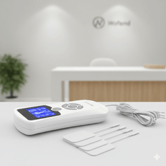 Rechargeable handheld massager by TEMU with adjustable settings, designed for portable pain relief and relaxation.