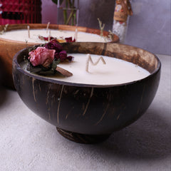 Homemade Soy Wax Candle in Coconut Bowl with base - Velarte