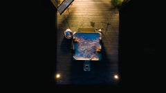 VIKING FITNESS MSpa Oslo outdoor hot tub with LED lighting, showing the modular spa's sleek design and comfortable seating.