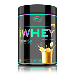 Genius Nutrition IWHEY® Isolate protein powder in 900g container with fresh banana smoothie flavor on the label