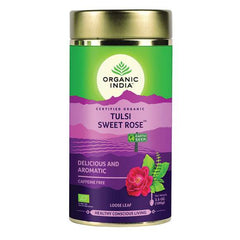 Organic India, BIO Tulsi Sweet Rose Loose Leaf Tea, Caffeine-Free, 100g Tin - GREEN LIFE CYPRUS
