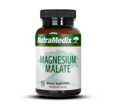 Sentosa Nutramedix Magnesium Malate dietary supplement bottle with 120 capsules, showing the supplement label.