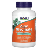 MKSTAVRINOS Zinc Glycinate supplement, 120 softgels, showing the bottle and label of NOW Foods zinc dietary supplement.