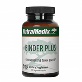 Sentosa Nutramedix Binder Plus supplement bottle with 120 vegetarian capsules, featuring a white label with green and blue accents.