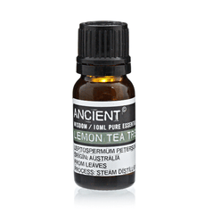 AW Gifts Lemon Tea Tree Essential Oil 10ml for skin care, featuring a clear bottle with a yellow label and natural ingredients.