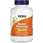 MKSTAVRINOS Super Primrose supplement bottle with 120 softgels, featuring golden primrose flower and softgel capsules.