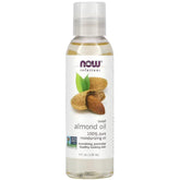 MKSTAVRINOS Sweet Almond Oil in a 4 fl oz bottle, natural skin care product for moisturizing and nourishing skin.