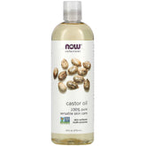 MKSTAVRINOS castor oil bottle for skin care, 16 fl oz (473 ml), clear plastic container with white cap and product label
