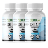 Green Life Cyprus Shilajit supplement in 90 veggie caps, showcasing green capsules with Himalayan power for natural health support.