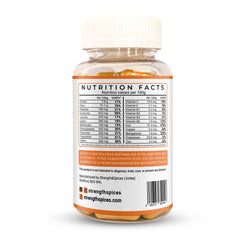 Turmeric Curcumin supplement bottle from STRENGTH & SPICES with label and capsules inside, showcasing natural health ingredients.