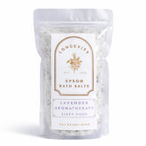 Lavender aromatherapy Epsom bath salts from AW GIFTS, relaxing sleep aid with lavender crystals and soothing bath salts.