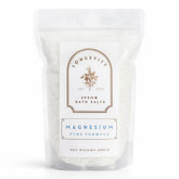 Epsom bath salts with magnesium in a clear jar, highlighting the AW GIFTS Longevity Magnesium Epsom Bath Salt pure formula.