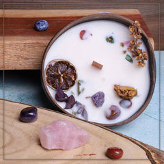 Homemade Coconut Bowl Candle With Coconut Wax 250gr + Unique Crystal - Velarte - GREEN LIFE CYPRUS