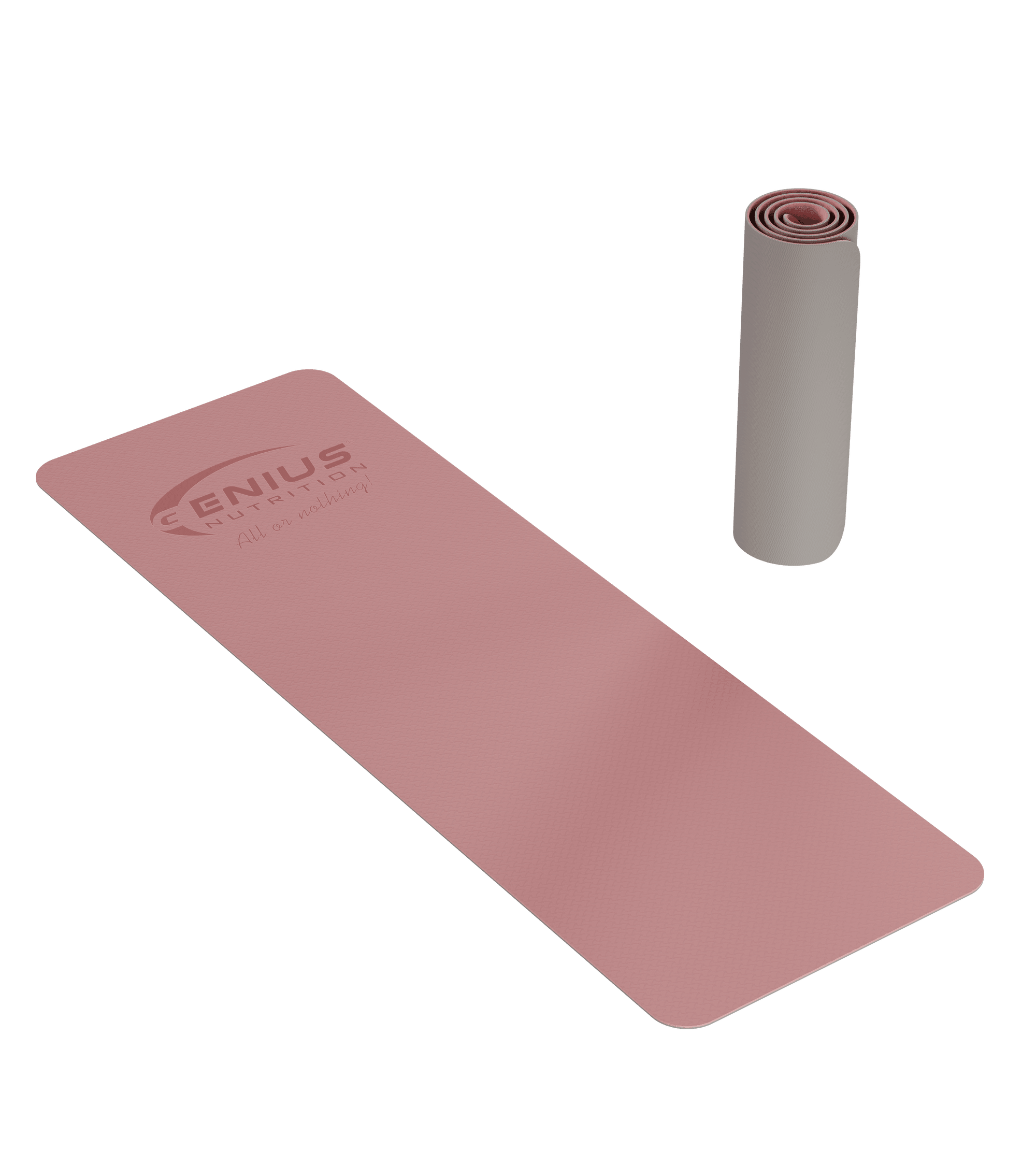 Pink TPE yoga mat from Genius Nutrition, a durable fitness equipment for yoga and exercise routines.