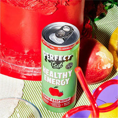 Herbalistas PerfectTed Ceremonial Matcha Energy Drink 250ml with apple and raspberry flavor, colorful beverage in a clear bottle.