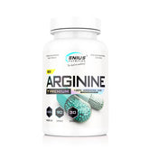 Genius Nutrition Arginine AKG supplement bottle with 90 capsules, showing the label and product packaging.