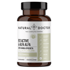 VITAREA Natural Doctor B12 Active and Alfa Alfa supplement in 120 vegetarian capsules, showing the supplement bottle and caps.
