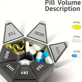 TEMU weekly pill box with 7 grid compartments for medication storage, compact and portable container for organizing pills.