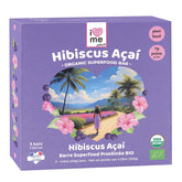 Organic hibiscus and acai vegan protein bars by ILOVE ME, pack of 3, showcasing the colorful, healthful superfood snack bars.