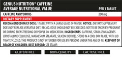 Genius Nutrition Caffeine 90-tab energy supplement bottles with 90 tablets for enhanced alertness and focus