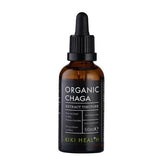 Herbalistas Kiki Health Organic Chaga Extract Tincture in 50ml dark glass bottle with dropper for supplement use.