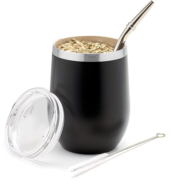 Premium Yerba Mate gourd and bombilla set by TEMU, large capacity with lid, perfect for traditional mate drinking.