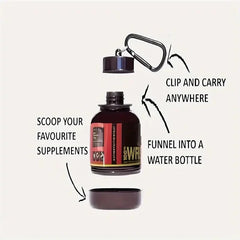 Small 100ml TEMU Mini Whey Container with secure lid, ideal for storing protein powder or supplements.