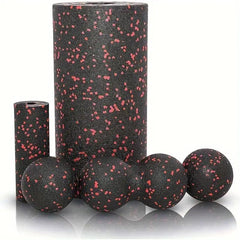 Set of five high-density foam rollers by TEMU for deep muscle tension relief and recovery for athletes and wellness enthusiasts.