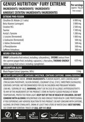 Genius Nutrition Fury Extreme energy supplement 400g container with orange and black label, ready for intense workouts