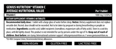 Genius Nutrition Vitamin C supplement with 60 tablets, providing immune support and antioxidant benefits.