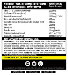 Genius Nutrition IMUNO-X5 supplement powder in a 240g jar, featuring a label with health and immune support ingredients.