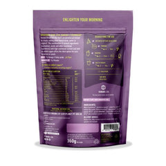 Iswari BIO Awakening Bowl supplement with acai, banana, and strawberry powder in a 360g container, shown in a back view.