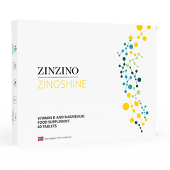 Zinzino ZinoShine+ supplement bottle with 60 tablets, natural ingredients for skin and hair health, branded dietary supplement